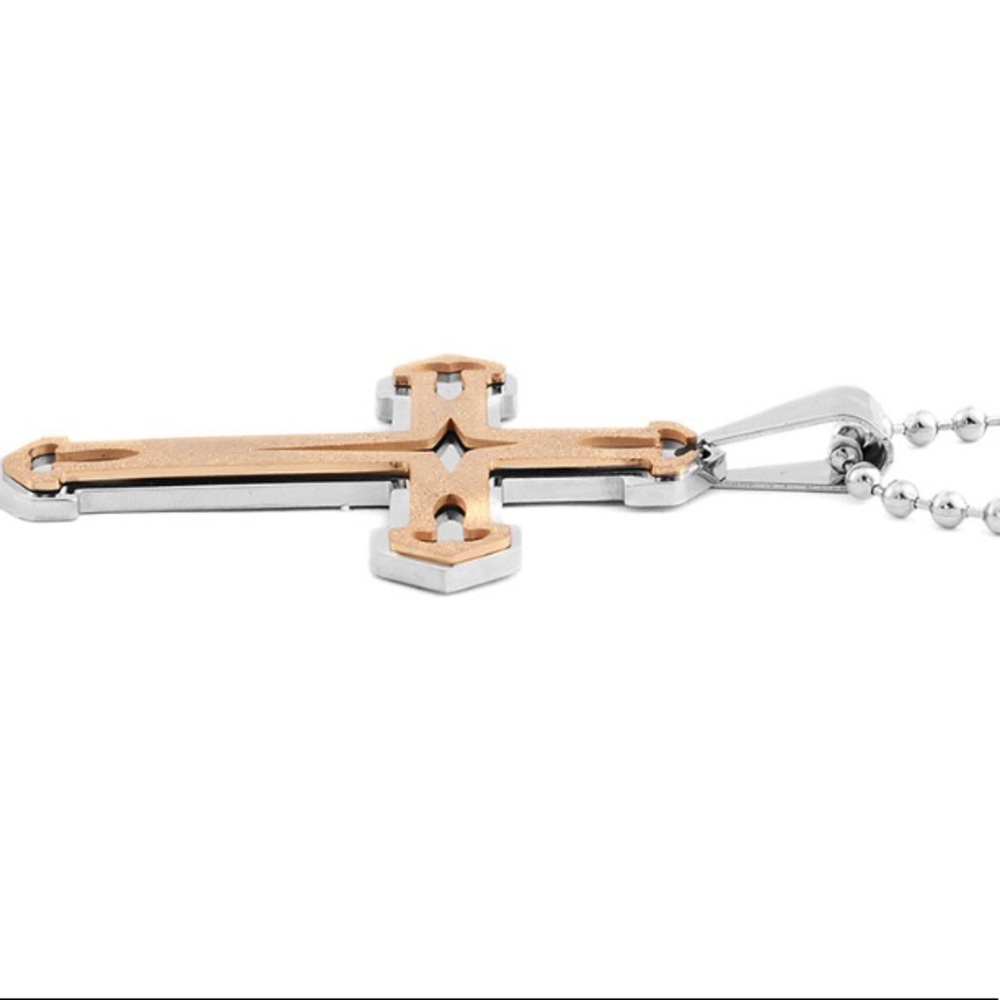 Stardust Cross Pendant Necklace ION Plated YG - Picture 5 of 6